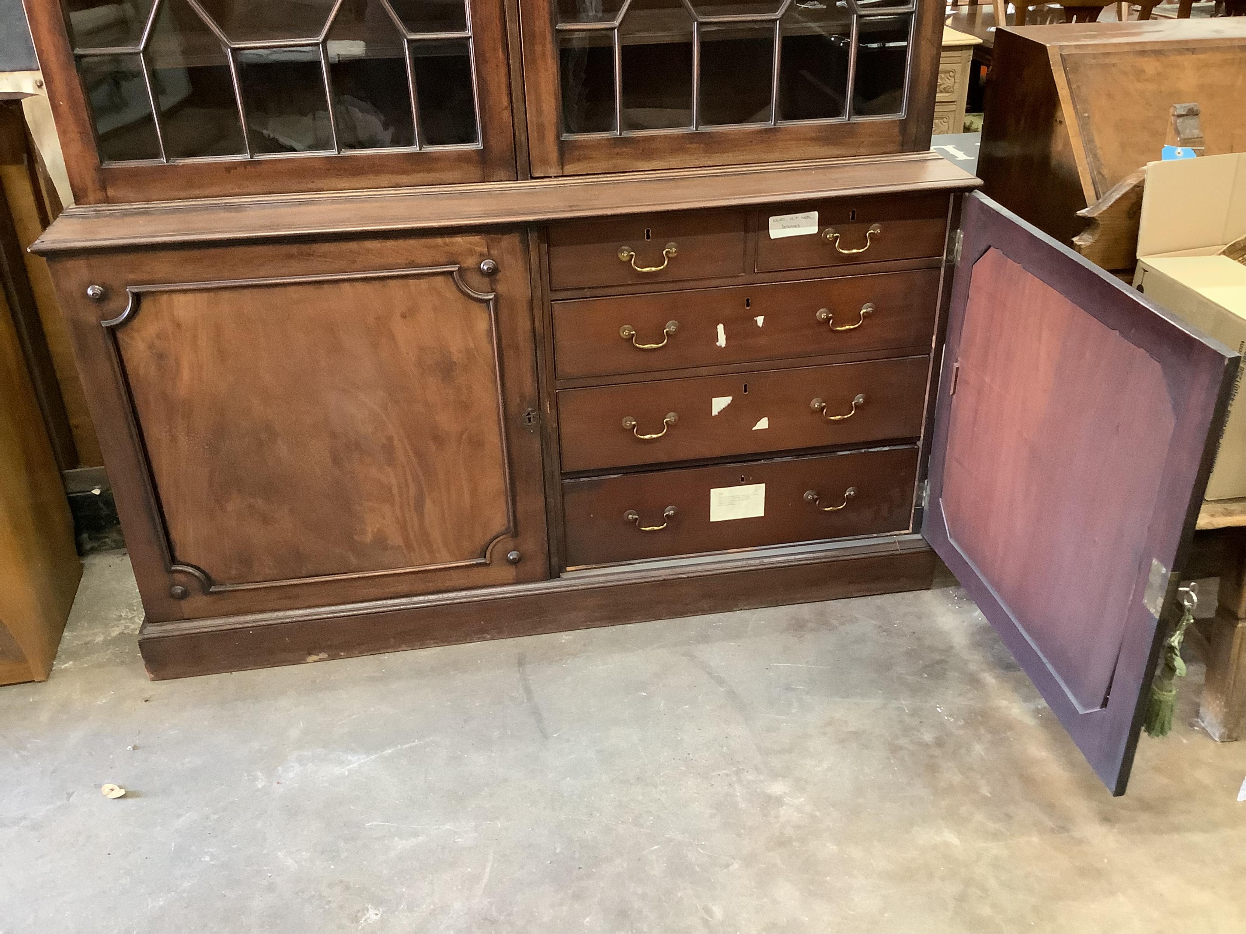 A George III mahogany library bookcase, width 160cm, depth 52cm, height 271cm. Condition - fair